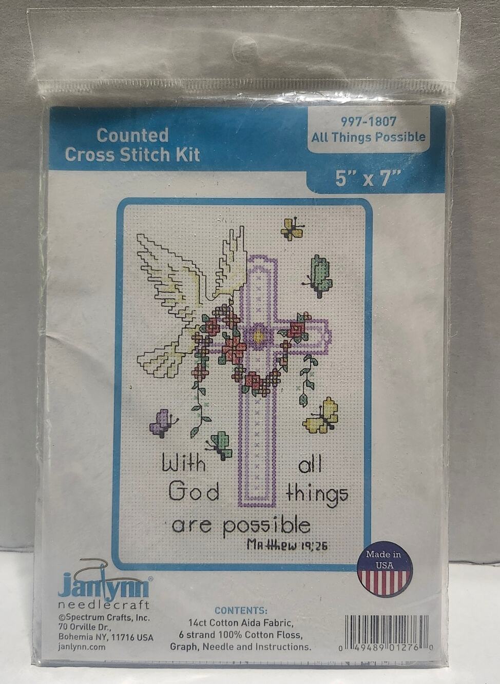 Janlynn All Things Possible Counted Cross Stitch Kit 997-1807 5x7 Religious